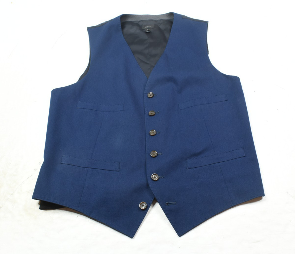 J.Crew Vest Waistcoat Mens Medium Blue Button-Up Italian Wool Cinch-Back
